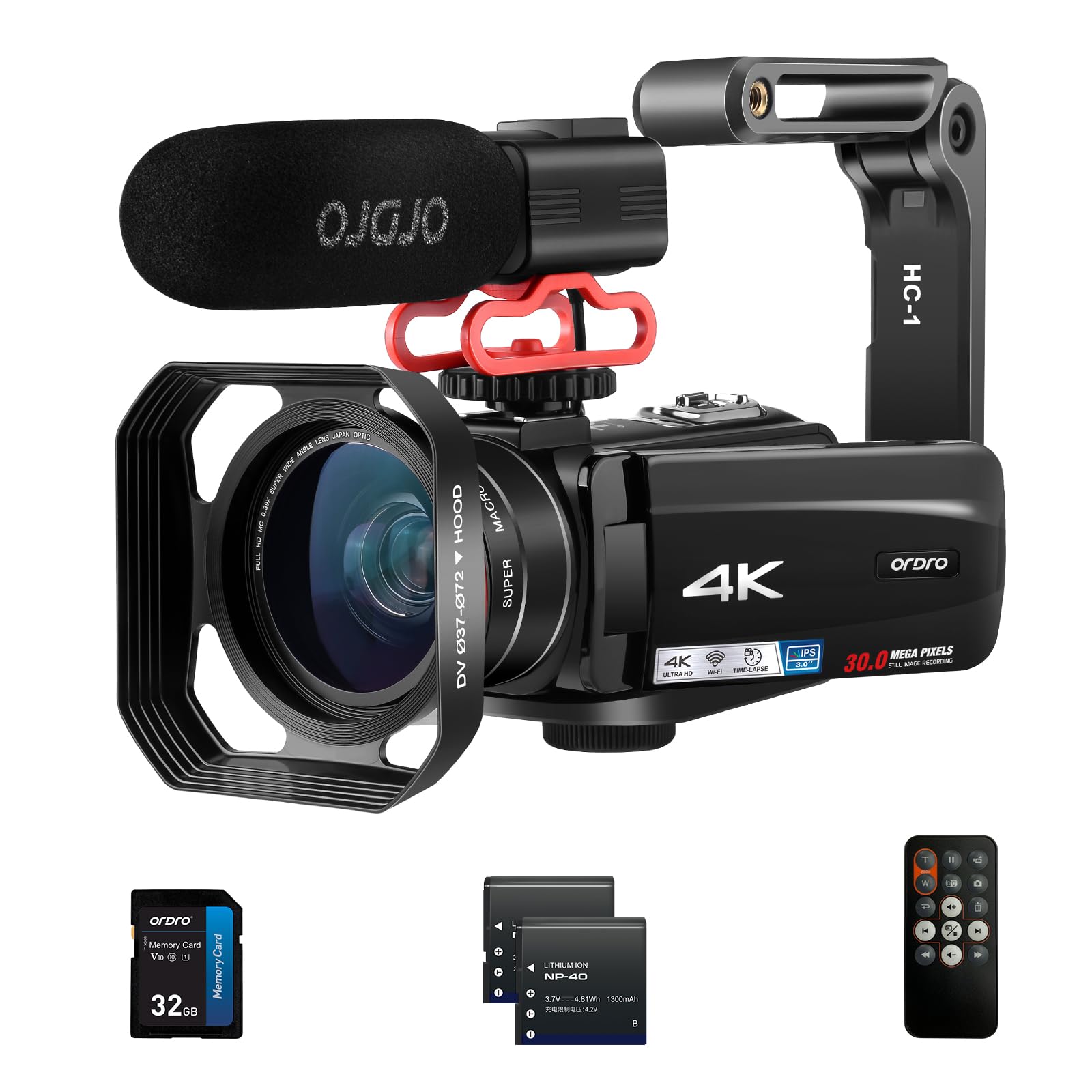 Video Camera 4K Camcorder With 10X Optical Zoom & 120X Intelligent Zoom, 4K 30Mp Wifi Youtube Video Streaming Camera 3.0' Ips Touch Screen Digital Camera With Microphone, Wide Angle Lens, 32G Card